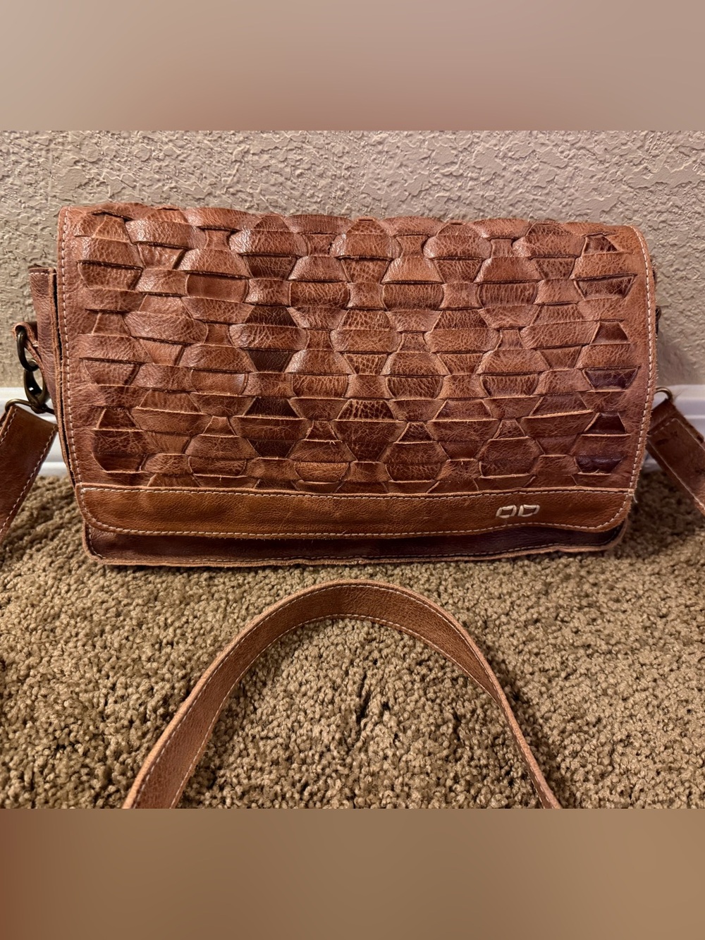 Bed Stu Brown Woven Leather Crossbody Bag